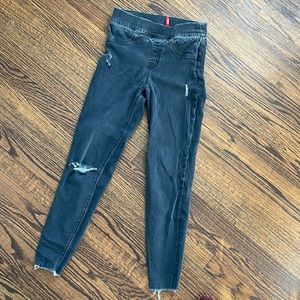 Spanx Vintage Distressed Ankle Skinny Raw Hem Black Denim Jeans Size Small